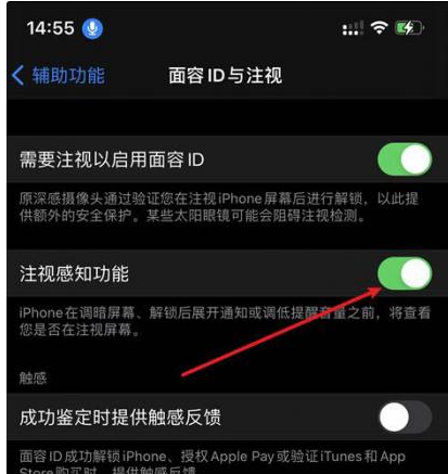 雅江苹果14维修网点分享iPhone14注视感知功能有什么用 